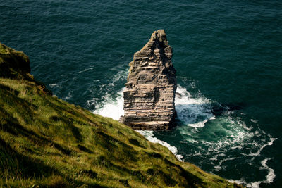 High angle view of rock formation in sea