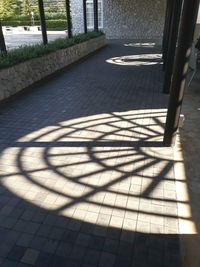 Shadow of railing on footpath
