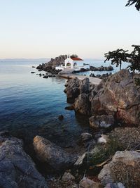 Scenic view of sea against clear sky