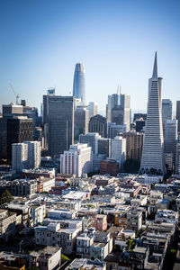 Cityscape against clear sky