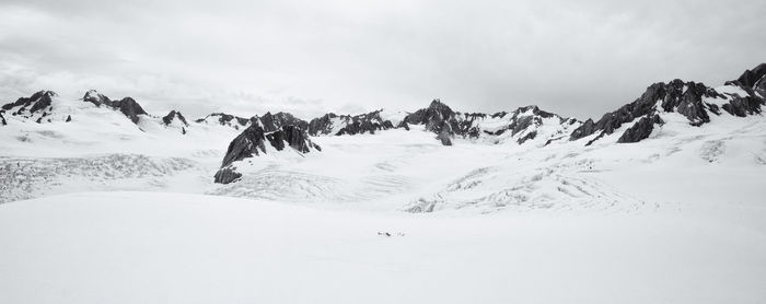 Scenic view of snow covered mountains against sky