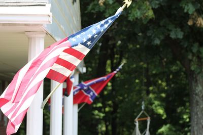 Close-up of flag against trees