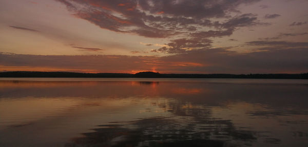 Scenic view of lake against sky during sunset