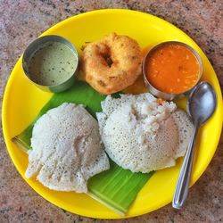 High angle view of food in plate