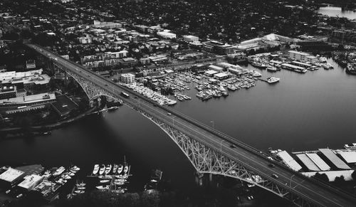 High angle view of bridge over river in city