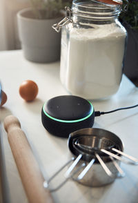 Close-up of tea cup on table