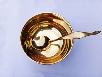 High angle view of drink in glass on table