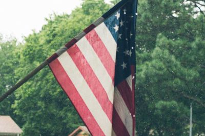 American flag in front of building