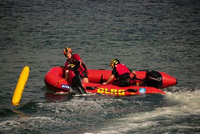 Close-up of boats in water