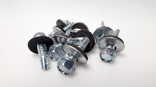 High angle view of objects against white background