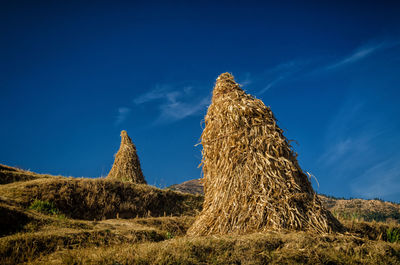 Panoramic view of landscape against blue sky