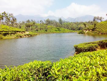 Scenic view of lake against sky