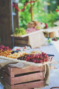 Fruits on table at market stall