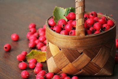 Close-up of tomatoes in basket on table