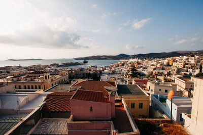 High angle view of townscape against sky