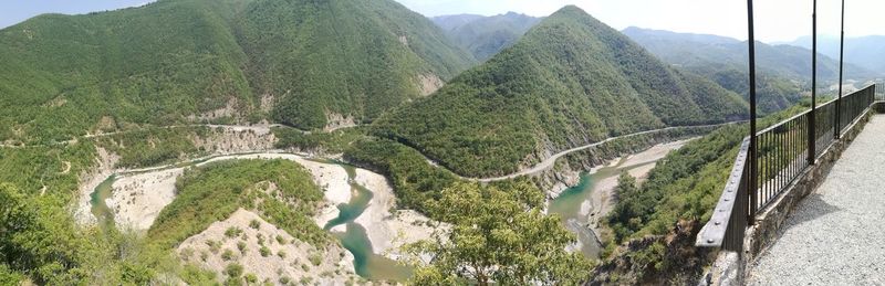 High angle view of mountains against sky