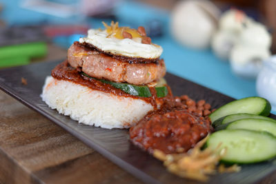 Close-up of sushi served on table