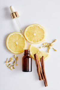 High angle view of lemon on white background