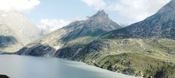 Scenic view of snowcapped mountains against sky