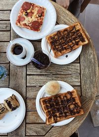 High angle view of breakfast on table