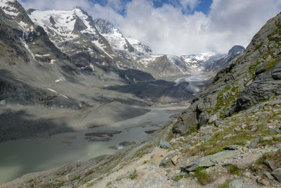 Scenic view of snowcapped mountains against sky