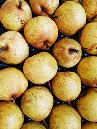 Full frame shot of fruits for sale in market. full frame shot of pears for sale. 