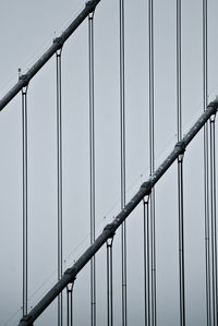Cropped image of golden gate bridge steel cables against clear sky