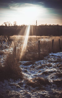 Scenic view of field against sky on sunny day