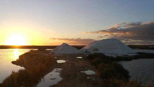 Scenic view of lake during sunset