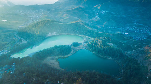 Aerial view of lakes and mountains