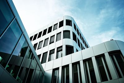 Low angle view of modern building against sky