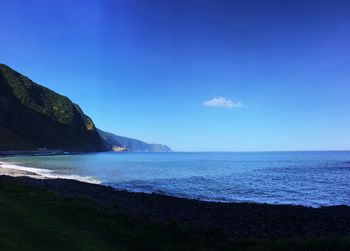 Scenic view of sea against blue sky