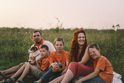 Portrait of a family in nature.