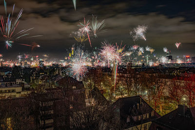 The frankfurt skyline with firework at new years eve