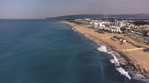 Panoramic aerial view of the cities of nahariya on the mediterranean coast