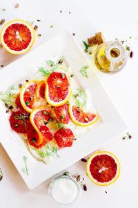 High angle view of food served in plate