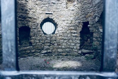 Close-up of window on wall of building