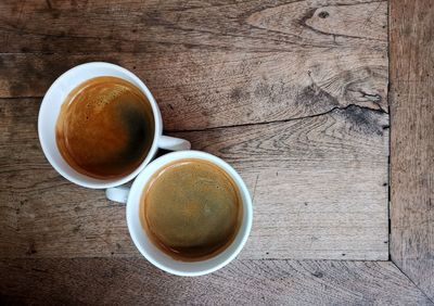 High angle view of coffee on table