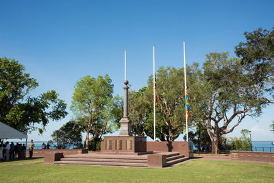 Trees in park against clear blue sky