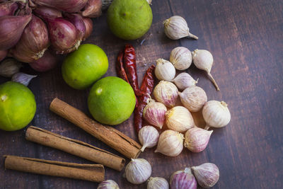 High angle view of fruits on table