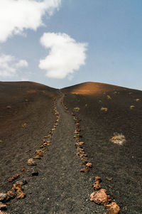 Scenic view of land road against sky