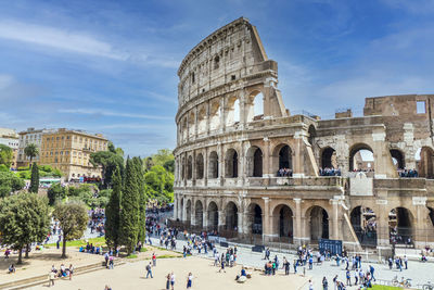 Aerial view of the colosseum in rome  with blue sky