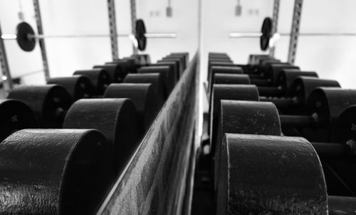 Dumbbells on rack at gym