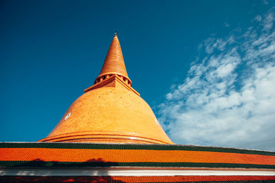 Low angle view of temple against building