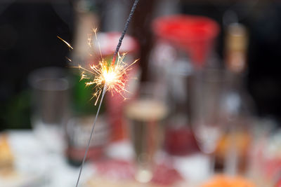 Close-up of lit sparkler