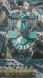 Aerial view of st. lukas church and in the background munich cit