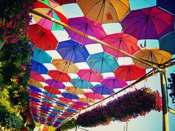 Low angle view of colorful umbrellas