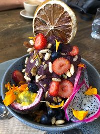 Close-up of dessert in bowl on table