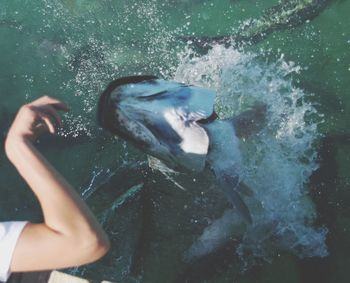 Reflection of woman in water