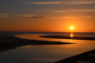 Scenic view of sea against orange sky